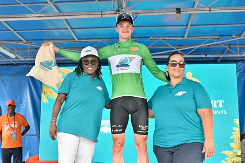 Cérémonie du maillot vert, meilleur classement aux points, après l'étape 5.
